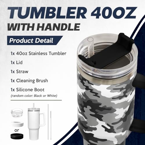 Image of Camouflage Tumbler 40oz Stainless Steel Insulated with Lid & Straw, Camo Gifts for Men Dad Husband Brother Grandpa Veteran Hunting Lover on Christmas Birthday Valentine Fathers Day