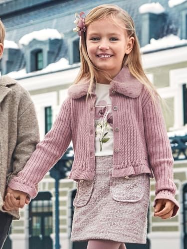 Mayoral Faux Fur Collar Cardigan for Girls H. Rose in3
