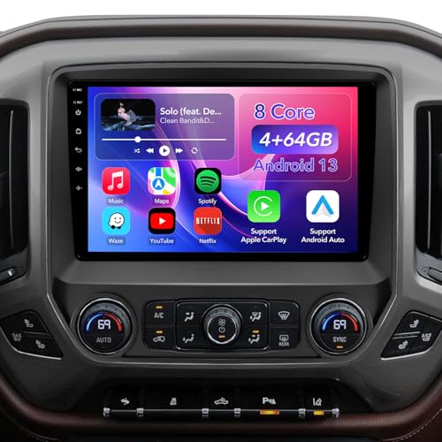 10.2 8 Core 4+64GB Car Radio Stereo for 2014-2018 Chevy Silverado/GMC Sierra Plug and Play Android 13 Head Unit with Wireless Carplay/Android Auto/1080P Backup Camera/FM AM Radio