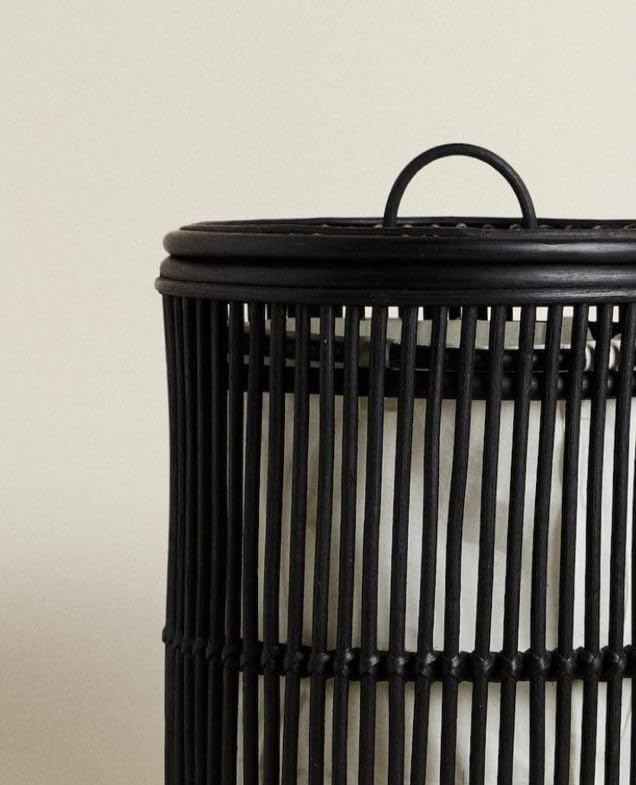 Image of Wicker Cane Laundry Basket with Lid & Removable Liner | Handwoven Natural Rattan Clothes Hamper for Bedroom, Bathroom & Laundry Room (BALCK)