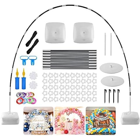 10 Ft Adjustable Balloon Arch Kit with Extra 2 Balloon Pumps, Reusable Balloon Arch Stand Set with Water Fillable Base and Durable Fibre Poles for Wedding Banquet Birthday Party Supplies Decorations Cover