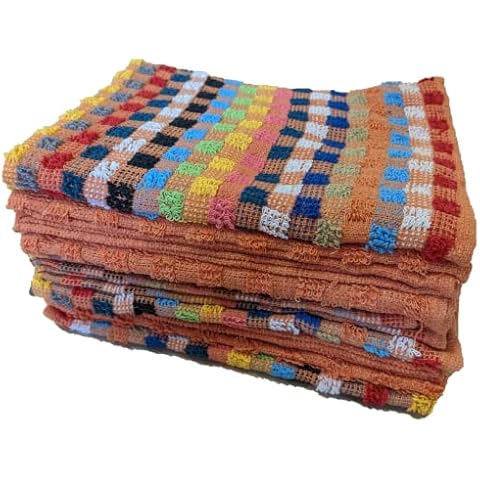 Tea Towels - 100% Cotton Kitchen Tea towels- Pack of 8 and Absorbent Tea Towels set, Terry Mono Check Kitchen Dishcloth Cleaning Drying ( Multi Orange) Cover
