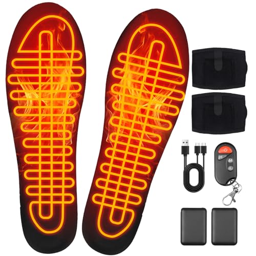 Semelle Chauffante Rechargeable avec Batterie Externe et Télécommande, USB Semelles Thermiques Chauffante Hommes Femme pour Chasse Camping Ski, 4 Niveaux de...