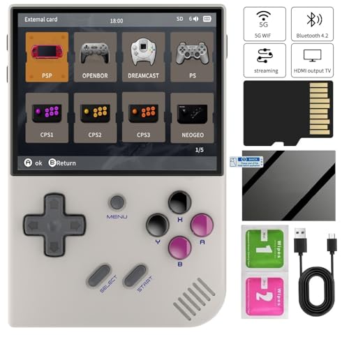 RG35XX Plus Retro Handheld Spielkonsole, Support HDMI TV Output 5G WiFi Bluetooth 4.2 , 3.5 Inch IPS Screen Linux System Built-in 64G TF Card 5515 Games(RG35XX Plus-Gray)
