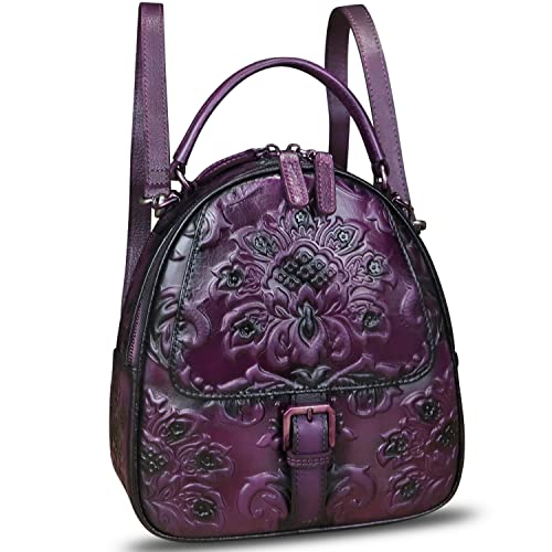 Image of IVTG Genuine Leather Backpack for Women Crossbody Shoulder Bag Vintage Rucksack Fashion Knapsack Purse Daypack Bag (Purple)