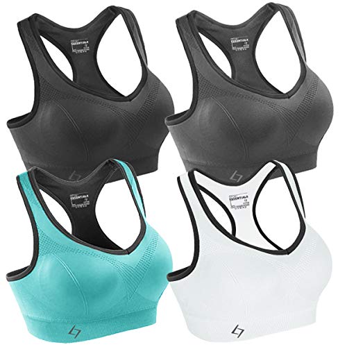 FITTIN Racerback Sports Bras for Women- Padded Seamless High Impact Support for Yoga Gym Workout Fitness Pack of 4 M