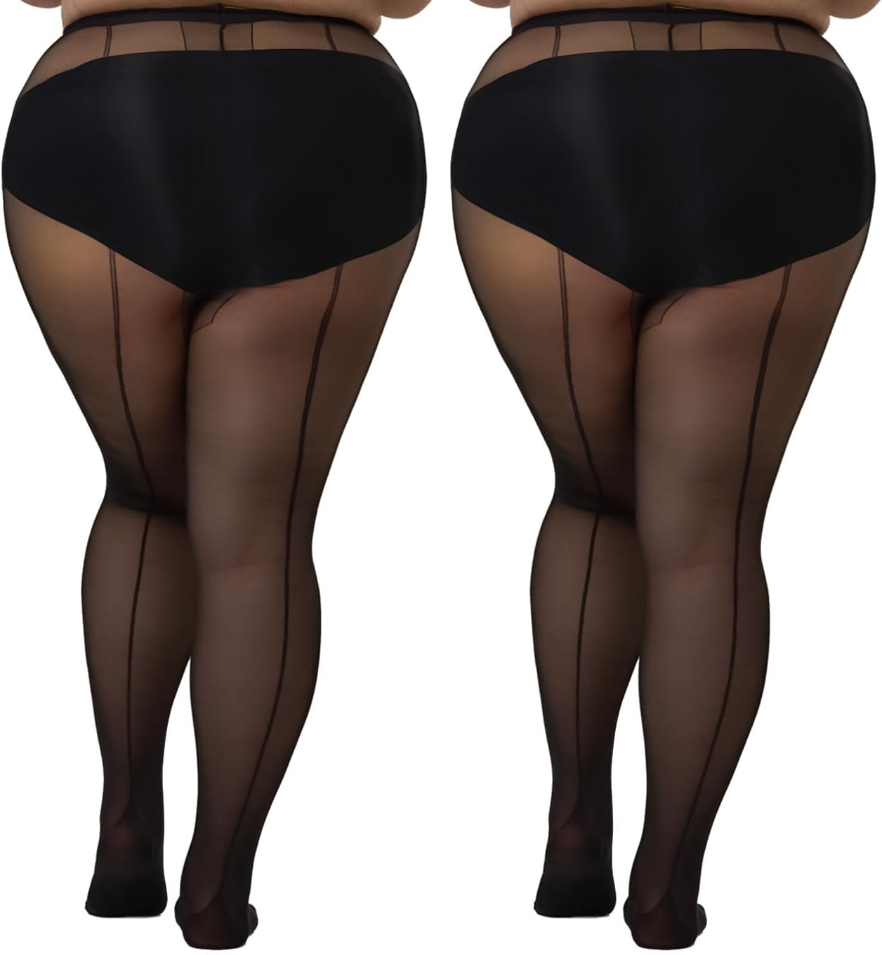 MERYLURE 2 Pack Plus Size Backseam Black Tights for Women, 20D Sheer T-Crotch Pantyhose Sheer To Waist Stockings