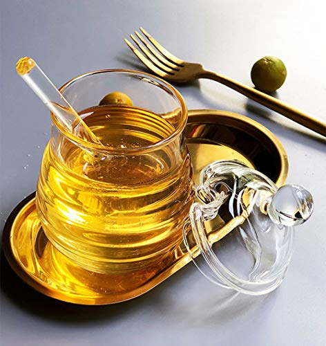 Foto von Lawei Honigglas mit Löffel und Deckel 300ml Glas Honigtopf Honigbehälter Honigglas Honigdose Honigspender mit Honig Löffel und Deckel