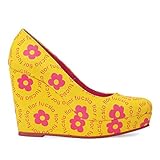 Salon Plataforma Mujer Amarillo-Flores-Fucsia Talla 38