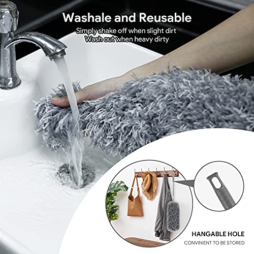 Delux Microfiber Feather Duster, 4 Pcs Reusable Bendable Dusters, Cobweb Duster With Extension Pole 30 To 100 Inches, Washable Dusters For Cleaning Ceiling Fan, High Ceiling, Blinds, Furniture & Cars #TOP5