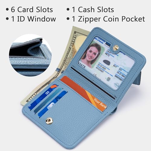 Image of Gostwo Small Wallet for Women, Slim Bifold Credit Card Holder, Compact RFID Blocking Cash Wallet, Billfolds Thin Leather Zipper Pocket, Mini Wallet Gift for Ladies Teen Girls Travel with ID Window