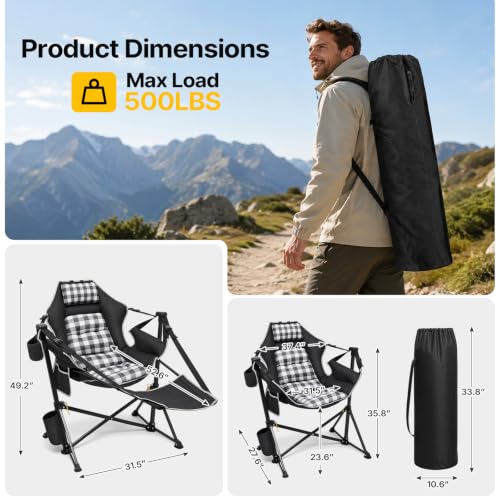 Silla Hamaca para Camping ZENPETIO con Reposapiés, Cojín Acolchado y Capacidad 500 lbs miniatura 2