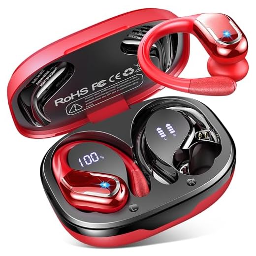 Auriculares Inalámbricos Deportivos, Nueva Auriculares Bluetooth 5.4 con HD Mic, 75H Cascos Inalambricos Bluetooth HiFi Estéreo, Cancelacion Ruido ENC Auriculares Running, IP7 Impermeable/Rojo
