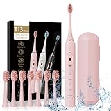 Electric Toothbrush USB rechargeable electric toothbrush with 8 brush heads and travel case, 5 modes, sonic electric toothbrush for adults (Pink)