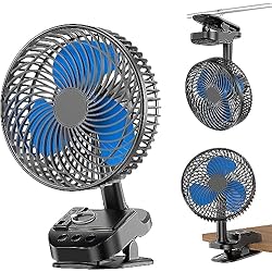 Ventilador Zefiro ATEngeus Ventilador USB 4 en 1, 8'' Pinza Ventiladores, 10000 mAh Recargable Batería Ventilador, 5 Velocidades Camping Ventilador, Rotación automática de 45°/90°, Temporizador, con clip y gancho