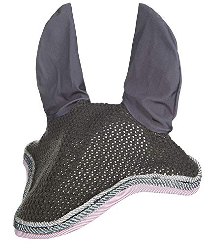 Bonnet anti-mouches Borkum HKM bleu foncé et rouge pour la protection du cheval