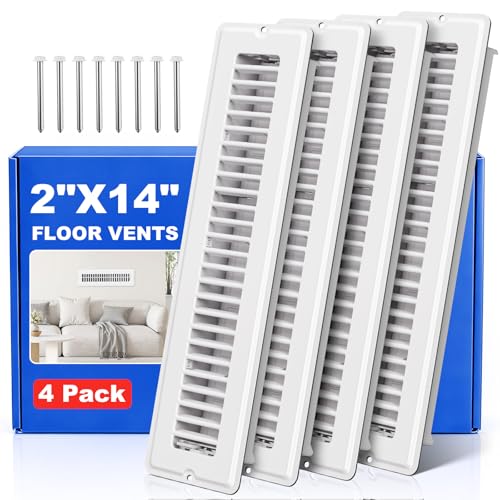 2x14 Floor Register White Vent Covers for Home Floor & Wall 4 Pack Floor Vents with 8 Pack Screws Heavy Duty Walkable Metal Face & Air Supply Lever for Quiet Adjustable Return Air Vent Cover