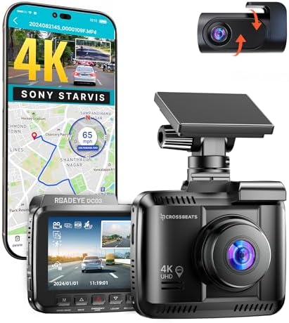 Crossbeats RoadEye DC04 4K Dash Cam for Car | Cabin, Front and Rear 3 Channel Dashcam for car | Sony STARVIS 2 Sensor | Built-in GPS | WiFi | Night Parking Mode |256GB |Smart App 12M Warranty (Grey)