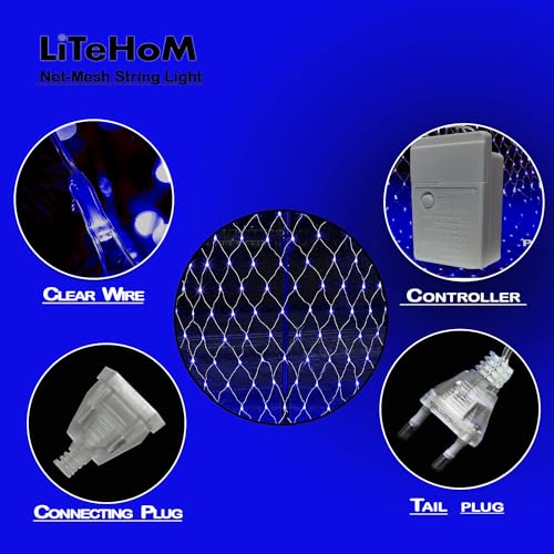 Image of Led Net Mesh String Lights - Diwali Lights, Led Lights for Home Decoration 9.8Ft X 6.6Ft 192 LEDs 8 Modes (Blue Net Mesh)