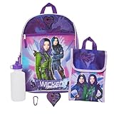 Disney Descendants Mal and Evie Backpack Set for Kids, 16 inch with Lunch Bag and Water Bottle, Purple
