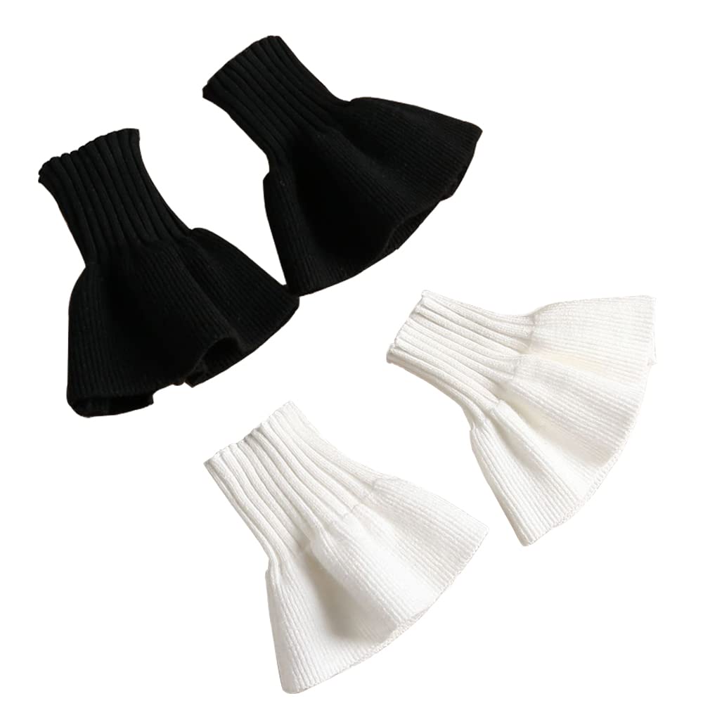 Elegtiskas Women's White,Black Wrist Cuffs Lolita Knitted Stretch Lace Cuffs Detachable Fake Sleeve Cuffs Decorated Accessory