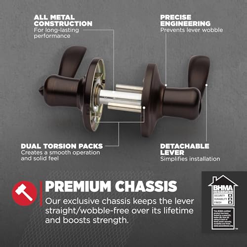 Image of Kwikset Tustin Interior Privacy Door Handle with Lock, Metal, Door Lever For Bathroom and Bedroom, Venetian Bronze Reversible Keyless Turn Lock, with Microban Protection