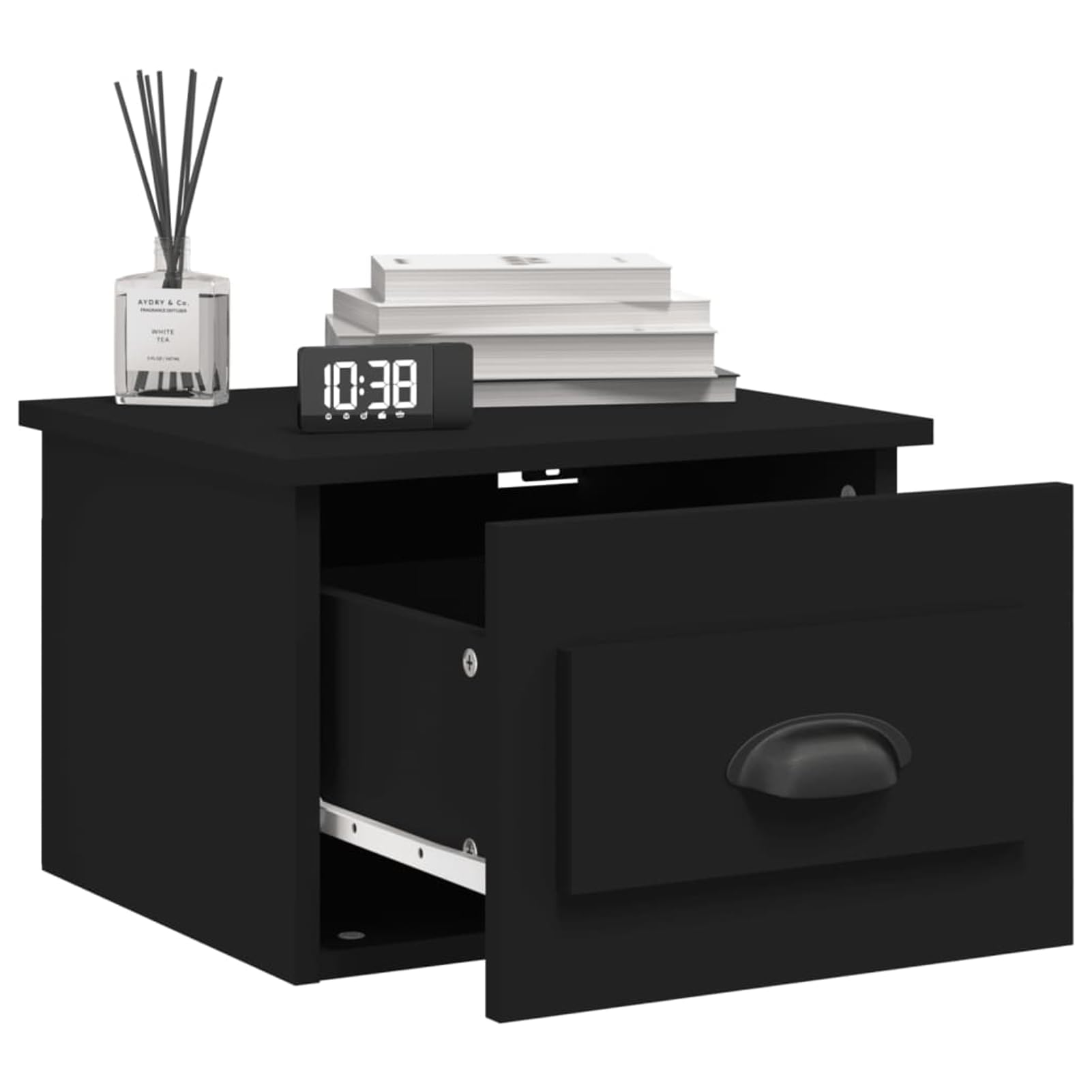 Gecheer Comodino da parete nero 41,5 x 36 x 28 cm, tavolino galleggiante con cassetto, comodino armadio laterale sospeso supporto per telefono per camera da letto, soggiorno