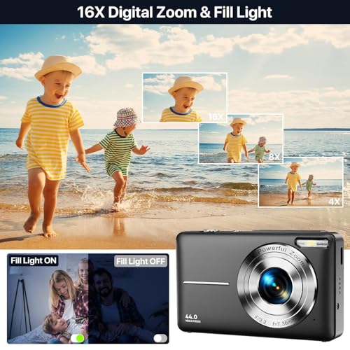 Image of LEKATO 1080P Kids Digital Camera with 32Gb Card, 2 Batteries, Lanyard, 16X Zoom Anti Shake, 44Mp Compact Portable Small Point and Shoot Cameras Gift for Kids Student Children Teens Girl Boy (DC)