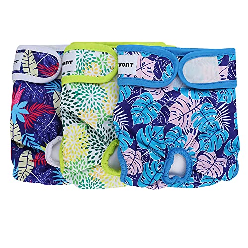 Avont 3 Stück Wiederverwendbare Hundewindeln, Hochsaugfähige, waschbare und umweltfreundliche Damenbinden Höschen für weibliche Haustiere -Pflanze Muster