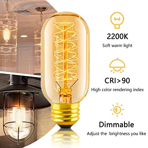 Sevici T45 Edison Bulb 40W, 6-Pack Dimmable Retro Bulb, 110V-130V, E26/E27 Base Decorative Antique Filament Bulb, Amber Glass, 2200K Warm Yellow Incandescent Bulb, For Home Lighting Decoration #TOP4