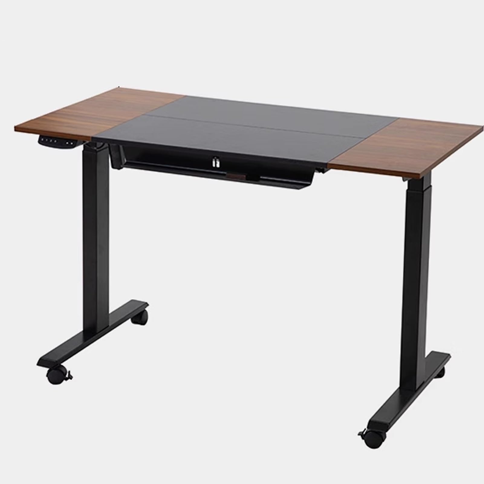 MYUYEE Brown Adjustable Standing Desk, Sit Stand Desk With 3 Level Memory Key And 360° Universal Wheels, I-Beam Computer Desk, For Home Office Computer Workstation,One Color,55.(One Color-47.2In)