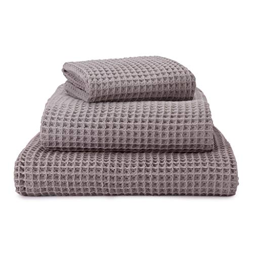 URBANARA Mikawa - Serviette de Bain 80 x 140 cm - 100 % Coton Design Gaufré Alvéolé - Drap de Douche - Légère Douce et Sèche Rapidement - Gris Clair Cover