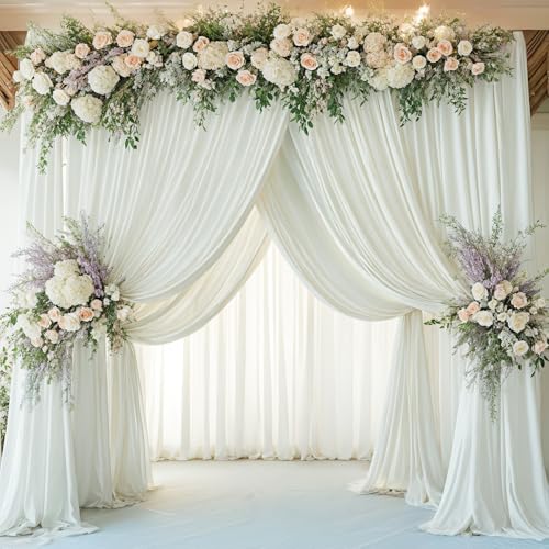 Image of 12 Panels 5x12ft Ivory Backdrop Curtains for Parties, Wrinkle Free Polyester Ivory Photo Backdrop Drapes 12 ft Long Back Drop Cloth for Wedding Birthday Photography Background Party