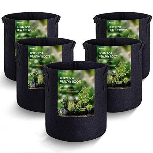 MAXSISUN 5-Pack 3 Gallon Plant Grow Bags, Heavy Duty Thickened Non-Woven Aeration Fabric Pots Container with Reinforced Handles for Gardening