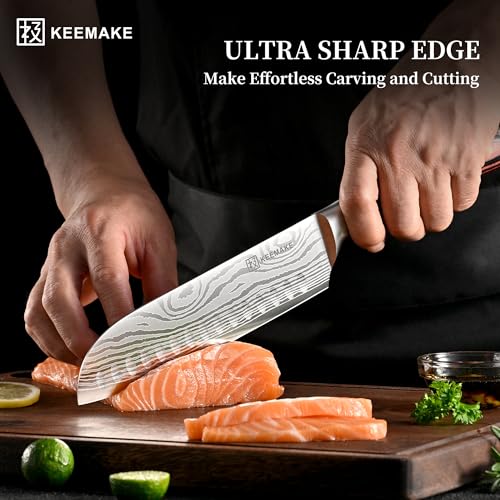 Image of KEEMAKE 7 Pieces Kitchen Knife Set, Professional Ultra Sharp Chef Knife Set | Japanese High Carbon Stainless Steel with Pakkawood Handle, Kitchen Gadgets, Unique Gifts for Women Men