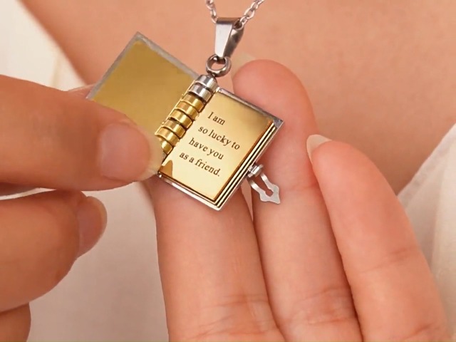 Collier Livre Personnalisé Pour Fille - 10 Faces Gravées, Chaîne Réglable, Souvenir Ouvrable En Acier Inoxydable