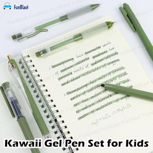 Image of FunBlast Gel Pens for Writing, 5 Pcs Gel Pen & 1 Pcs Highlighter Pen, with Comfortable Grip for Smooth Writing, Kawaii Pens, Stationery for School & Office (Blue Ink) (Green)