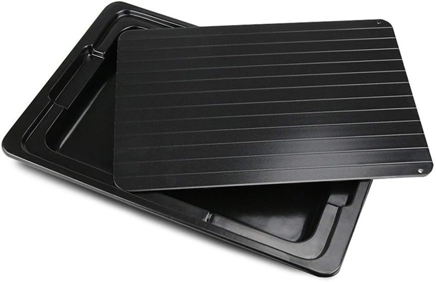Domeilleur Defrosting Plate with Drip Tray, Fast Defrosting Tray with Cleaner Frozen Meat Defrost Food Thawing Tray Aluminum Fast Heat Transfer Board 34.5x24.5x3.5cm Home Kitchen Tool