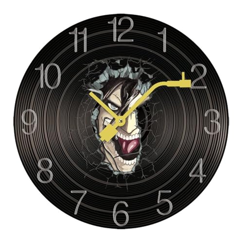 掛け時計 木製レコード 進撃の巨人 ウォールクロック かけ時計 置き時計 インテリア おしゃれ 電池式 飾り 木製 連続秒針 北欧 無音 壁掛け 個性的 大数字 音楽愛好家 直径30cm ギフト