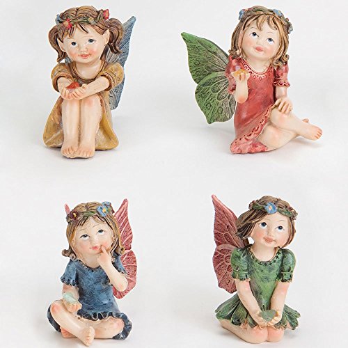 Bits and Pieces - Set of Four Adorable Hand Painted Winged Fairies with Gems - Made of Durable Polyresin to Make Perfect Garden Statues