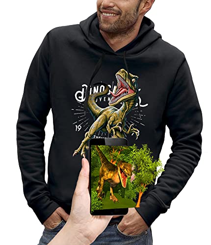 Sweat capuche velociraptor 3D realite augmentee pour homme fan de dinosaure