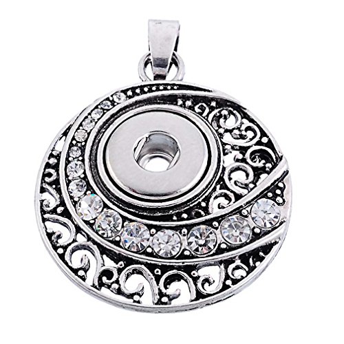 Souarts Antique Silver Color Flower Rhinestone Snap Button Jewelry Charm Pendant for DIY Bracelet (Silver 1)