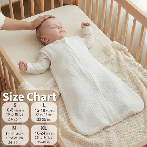 Image of BSTOPPT 2 Pack Baby Sleep Sack 6-12 Months 100% Organic Cotton Muslin Baby Sleeping Bag 2-Way Zipper Wearable Blankets TOG 0.3 (White & Light Gray, Medium)