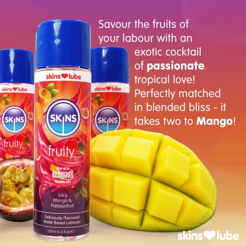 Image of Skins Mango & Passionfruit Flavoured Lube with ReAquav8 Technology - Water Based lube with Mango & Passionfruit Flavour - 4Oz