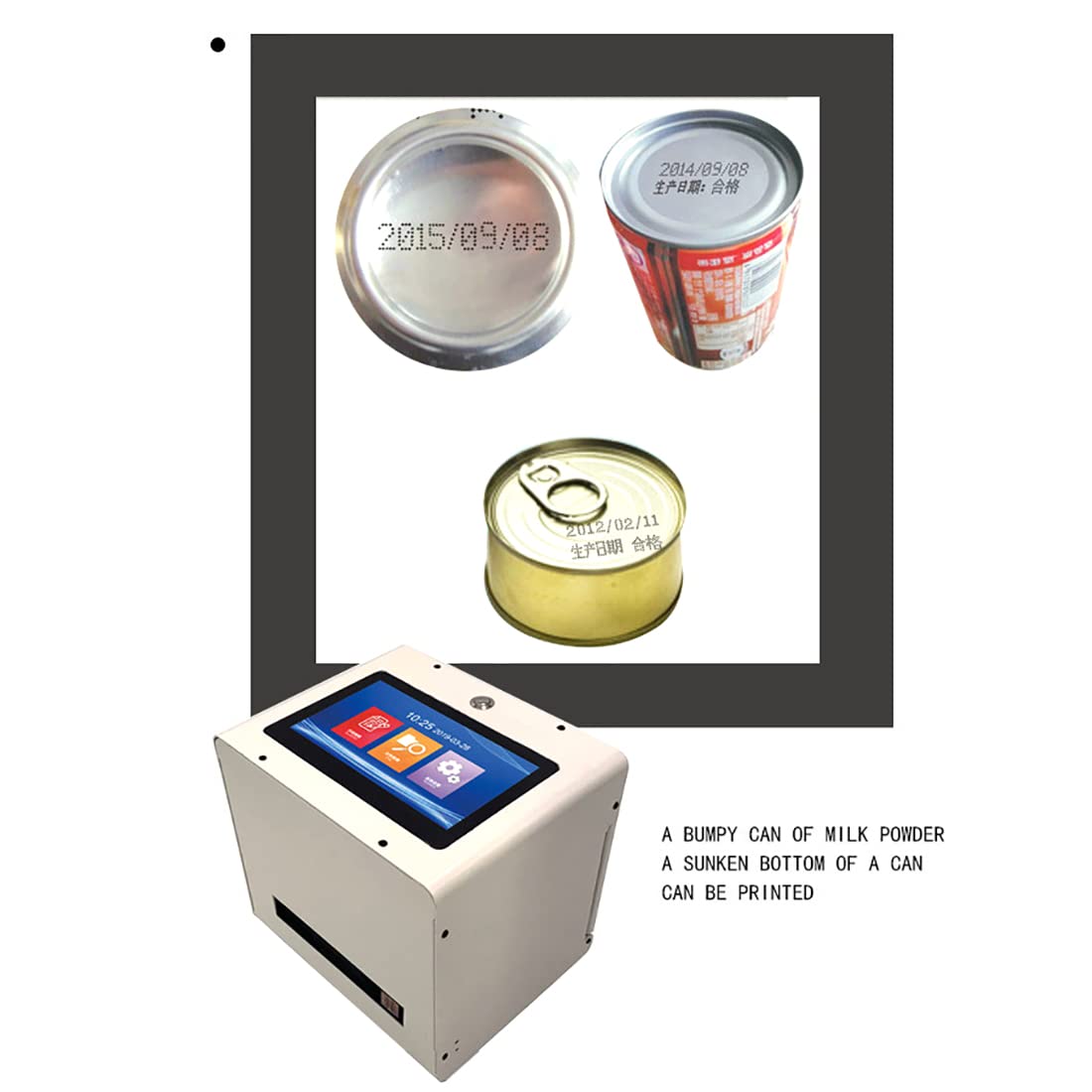 Imprimante jet d'encre de bureau portable, imprimante jet d'encre industrielle automatique, imprimante de bureau de 12,7 mm pour l'impression de codes QR sur les bouchons de bouteilles à surface