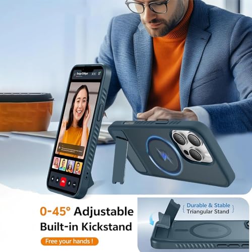 Image of KARWAN️ Ultra Hybrid Matte Back Cover Case Compatible with Magnetic Stand for iPhone 16 Pro | Wireless Charging | Camera Bump Protection (Blue)
