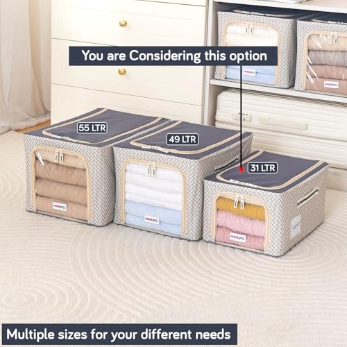 Image of HOKIPO 600D Oxford Fabric Cloth Organizer for Storage, Cream Mist - Medium Pack of 1 (AR-6717-OWHT)