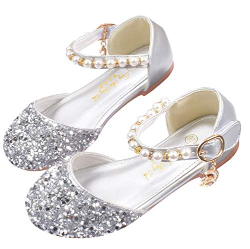 Girl's Pretty Glitter Ballet Flats Rhinestone Ankle Strap Princess Dress Shoes Sandals (Toddler/Little Kid)2