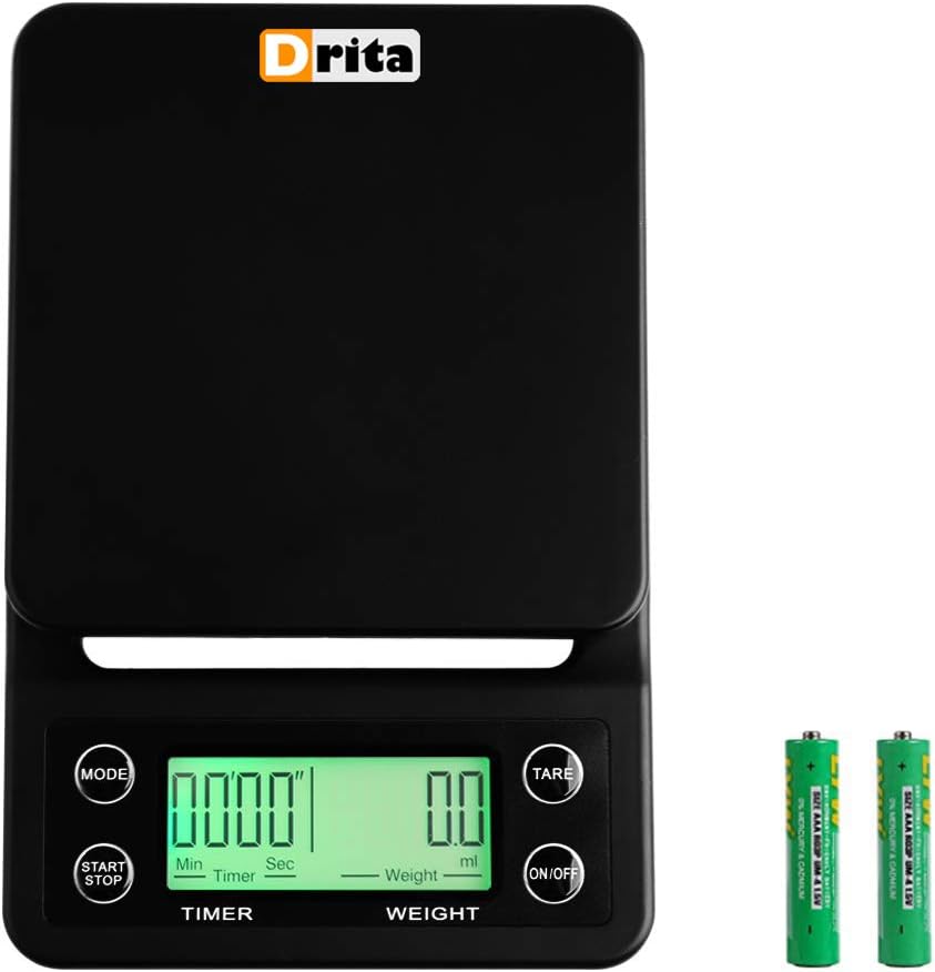 Nourish Digital Kitchen Food and Coffee Scale + Timer: Precision Sensors, Large Glass Weight Platform, and Large Backlit Display