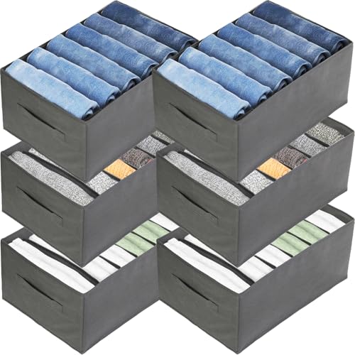 Nicunom 6 Pack Wardrobe Clothes Organizer, 6 Grids Large Clothes Closet Organizer and Storage, Divided Clothing Storage Boxes Bins Closet Drawer Organizer for Jeans T-shirt Pants Sweater